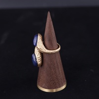 Bague ajustable ouverte en alliage de cuivre plaqué or 14 carats pour femme, motif géométrique elliptique antique avec lapis-lazuli, vente en gros