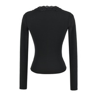 Haut court à manches longues en Lyocell, col en V, avec dentelle, nœud et cordon de serrage, coupe ajustée, pour superposition, OEM, pour femme, style urbain, sexy, club, décontracté