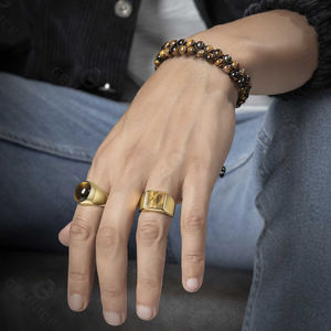 Gemnel sıcak satış 925 gümüş 18k altın vermeil kare anne inci oniks signet yüzük kadınlar için - Product Image 6