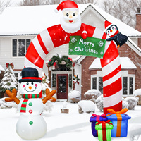OurWarm Arche gonflable de Noël de 2,4 m avec cannes en sucre, Père Noël, pingouin et bonhomme de neige pour la décoration de jardin