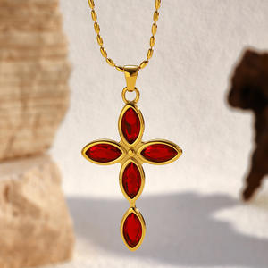 Collana a Croce in Acciaio Inossidabile OEM ODM per Donne, Trendy con Zircone Rosso, Catena con Perline Religiose Cristiane per Anniversari - Product Image 4