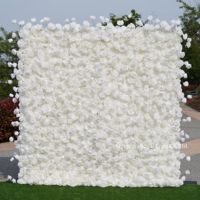 Rojo Blanco 3D Enrollado Tela Flor artificial Panel de pared Seda Peonía Rosa Flores Pared Telón de fondo para la decoración de la boda