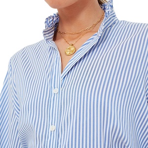 Camicetta da <span class=keywords><strong>Donna</strong></span> Personalizzata di Alta Qualità <span class=keywords><strong>a</strong></span> <span class=keywords><strong>Righe</strong></span> <span class=keywords><strong>Blu</strong></span> <span class=keywords><strong>e</strong></span> <span class=keywords><strong>Bianche</strong></span> con Colletto <span class=keywords><strong>a</strong></span> Balze <span class=keywords><strong>e</strong></span> Maniche <span class=keywords><strong>a</strong></span> Tre Quarti - Product Image 3
