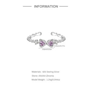 Anillos de Plata S925 con Circonita y Lazo Morado de CANNER Fine Jewelry, Anillos Ajustables para Chicas, Regalos para el Día de San Valentín - Product Image 6