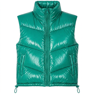 Hemistyles Gilet matelassé court zippé à col rond pour femme en tissu de laine avec rembourrage 100 % polyester, coupe-vent et écologique - Product Image 1