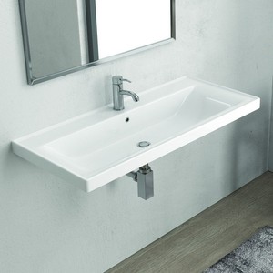 Litos-SV10 Kamalu 100cm moderno lavabo da bagno da parete in pietra opaca per uso scolastico alberghiero - Product Image 1
