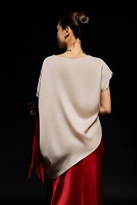 Conjunto de 2 piezas de corte regular, mezcla de seda, teñido liso, largo completo, cuello redondo, manga corta, casual, sólido, transpirable, elegante, Vietnam - Product Image 4