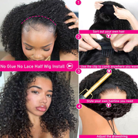Media peluca Cabello humano virgen 200% Densidad Onda de agua Sin pegamento Desgaste Cuerda ajustable Sin costuras Flip Invisible Hairline HD Lace