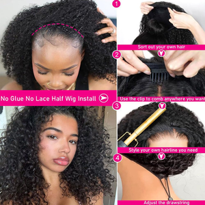 Media peluca Cabello humano virgen 200% Densidad Onda de agua Sin pegamento Desgaste Cuerda ajustable Sin costuras Flip Invisible Hairline HD Lace - Product Image 2