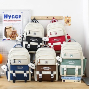 Five-piece Fashion Student <b>Backpack</b> Set Women's Color-Blocked High <b>School</b> Korean-Style Durable Large-Capacity Nylon Campus - Product Image 1