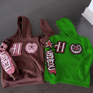 Sweat à capuche en chenille épaisse personnalisé OEM pour homme, coupe oversize, en coton French Terry, avec patch brodé 3D et impression numérique - Product Image 5