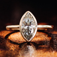 Bague de fiançailles solitaire en diamant taille marquise 3 carats, monture closée, or 10K/14K/18K, diamant de laboratoire CVD HPHT certifié IGI, sur mesure