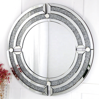 Table console moderne en miroir effet diamant écrasé et ensemble de miroir rond argenté pour salon