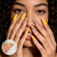 Faux Ongles Tendances en Gros à Coller, Stiletto, Motif Feuille Botanique, Gel Doux Moucheté, Ongles Artificiels Réutilisables avec Logo Personnalisé