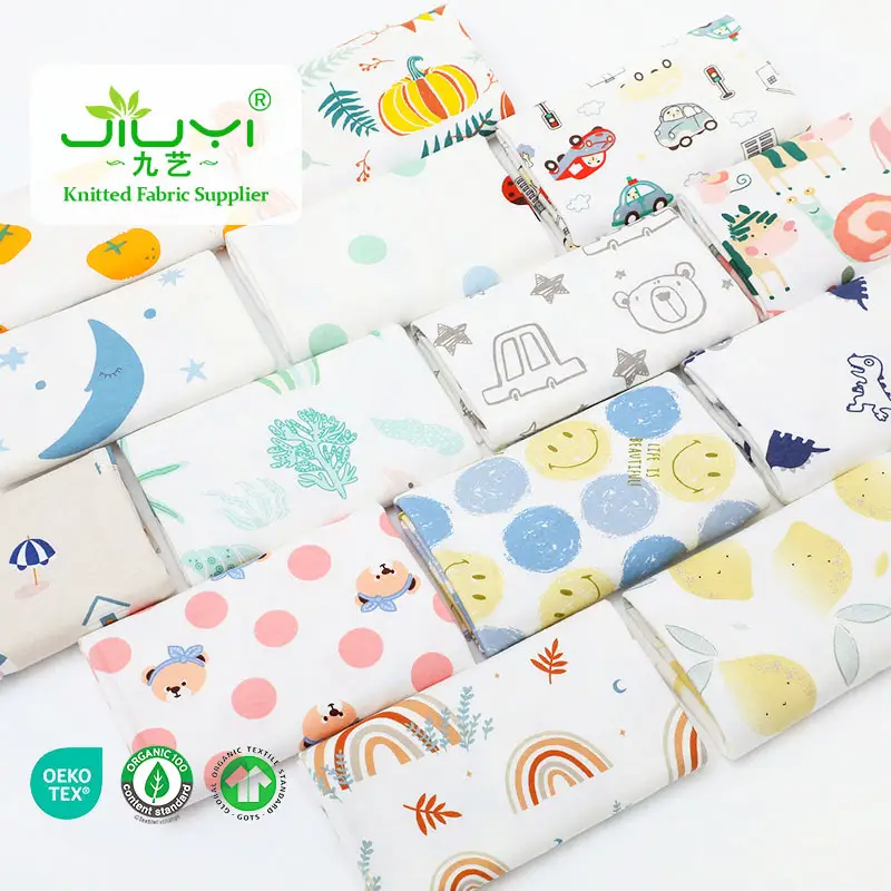 New product 40S 100% cotton Printed combed Interlock fabric roll textile for baby clothing bedding