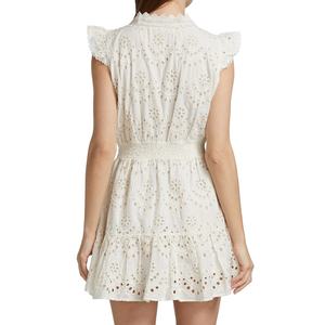 ชุดเดรสผ้าลินินสั่งทำ OEM ชุดมินิเดรสฤดูร้อนสำหรับผู้หญิง ผ้าไหมคอตตอนระบายอากาศ ปักลายดอกไม้ คอวี ดีไซน์หรูหรา เซ็กซี่ สบายๆ - Product Image 3