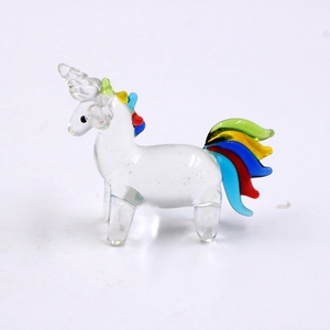 High Quality Handmade Handicraft Murano Lampwork Cute Clear Glass Crafts Unicorn Animal