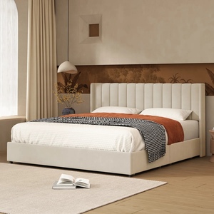Modern Solid Wood Velvet Upholstered <b>Bed</b> <b>Frame</b> Headboard <b>Queen</b> <b>Size</b> & King <b>Size</b> Wooden <b>Bed</b> <b>Frame</b> - Product Image 3