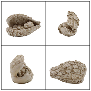 Set di 3 Statue di <span class=keywords><strong>Angeli</strong></span> Dormienti <span class=keywords><strong>con</strong></span> Ali in Resina, Finitura Anticata, Figurine di Cherubini per Decorazioni Esterne - Product Image 5