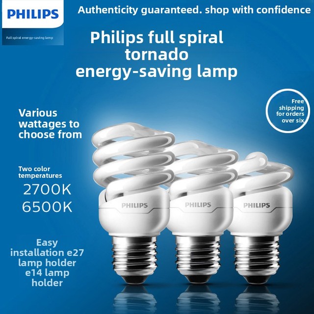 PHILIPS Energy-Saving CFL Lamp Standard Spiral E27 Self-Ballasted 5W/23W Super Bright Fluorescent Tube Lighting Downlight