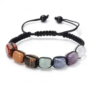 Go Party Fashion Natural Stone Tiger Eye Amethyst Jade Topaz Agate Wristlet Unisex Woven String Colored Beads Bracelets Bangles