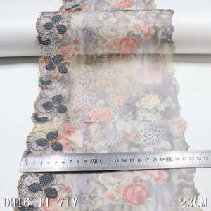 새로운 디자인 프랑스어 다채로운 꽃 자수 레이스 트림 23cm 얇은 인쇄 Tulle 패브릭 브래지어 - Product Image 3