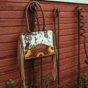 High Quality Lightweight Sunflower Hand Toolled Genuine Leather Women's Elegant Vintage Tote <b>Bag</b> with Zipper Closure for <b>Summer</b> - Product Image 3