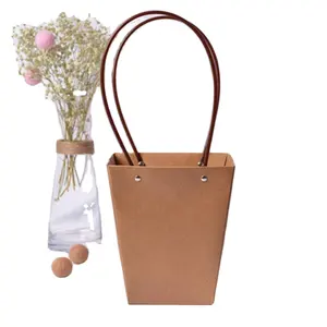 Customized Wholesale Luxury Carrier Flower Shopping Brown Paper Gift Bag With Handle