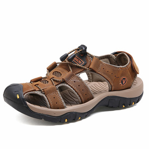 Men <b>Closed</b> <b>Toe</b> Leather <b>Sandals</b> Summer Outdoor Anti Slip Hiking Shoes Rubber Sole EVA Midsole - Product Image 5
