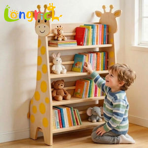 Estantería Montessori con Forma de Jirafa, con Estantes Escalonados y Diseño de Madera Natural, Librería Infantil Unisex para el Hogar y la Guardería - Product Image 4