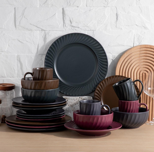 Wholesale Custom <b>Black</b> Ribbed Ceramic Tableware, Matte Stoneware Dinner Set, Free Design & Custom Logo Available - Product Image 6