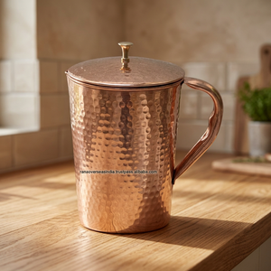 Carafe à eau en cuivre martelé faite à la main avec bouton de couvercle et poignée en métal, écologique, marron, pour la maison, l'hôtel, le restaurant et le bureau - Product Image 3