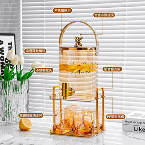 Jarra de agua de vidrio con grifo de 2.0-3.0L con borde dorado, dispensador de bebidas para el hogar, para té de frutas, refrescos - Product Image 3