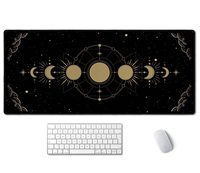Tapis de bureau Phase de lune, carte lunaire du cycle de la lune céleste en or, tapis de souris de jeu étendu du zodiaque astronomique mystique 35.5x15.7 pouces