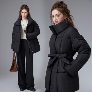 Nuovo Cappotto Invernale 2026 da Donna, Imbottito con Collo Alto e Cintura, Trapuntato con Tasche Zip, Lunghezza Media, Marrone, Vestibilità Ampia, Caldo, Taglie Forti, Casual - Product Image 4