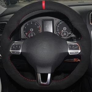 Cubierta para volante de coche DIY antideslizante ante negro para Volkswagen Golf 6 GTI MK6 VW Polo GTI Scirocco <span class=keywords><strong>R</strong></span> Passat CC <span class=keywords><strong>r</strong></span>-line 2010 - Product Image 2