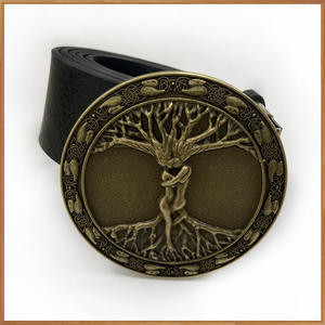 Hebilla de cinturón redonda de bronce antiguo estilo western, diseño novedoso de árbol de la vida, informal, de zinc, CN GUA - Product Image 6