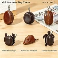 Pendentif de sac fait main en cuir pleine fleur huilé vintage, mini pochette de niche géométrique et animalière pour Airpods, pièces de monnaie, rouge à lèvres, clés