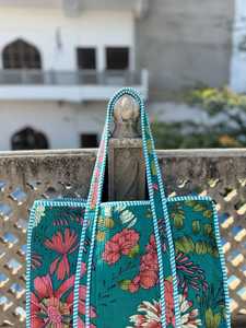 Bolso de Mano de Algodón Acolchado con Estampado Étnico, Bolso de Hombro Reutilizable para Compras y Viajes - Product Image 4