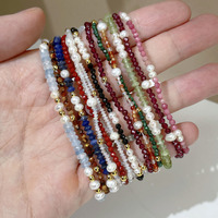 Gelang Kristal Penyembuh 69 Jenis 2mm 3mm 4mm Batu Alam Kecil Gelang Manik-Manik Elastis Perhiasan Batu Permata Bersegi Hadiah Wanita