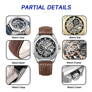 <span class=keywords><strong>Montre</strong></span> automatique pour homme, style affaires, avec cadran ajouré, mouvement <span class=keywords><strong>suisse</strong></span>, bracelet en cuir véritable, <span class=keywords><strong>montre</strong></span> mécanique tourbillon <span class=keywords><strong>personnalisée</strong></span>, vente en gros - Product Image 3