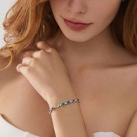 Bracelet chaîne tennis en argent sterling 925 plaqué rhodium avec fermoir cœur coloré incrusté de zircons, serti clos, bijoux fins, cadeau