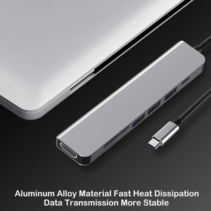 Nhà máy OEM <span class=keywords><strong>USB</strong></span> C 7 trong 1 cổng HUB Loại C để giám sát Bộ chuyển đổi 4K Video 3usb3.0 SD/TF mic SD Đầu đọc thẻ nhà phân phối PD 3.0 HUB - Product Image 4