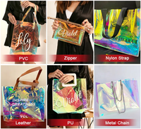 Sac fourre-tout holographique en PVC taille L personnalisé pour femme, sac à main décontracté à fermeture ouverte, motif imprimé avec logo et lettres, bandoulière, 2-2,9 L