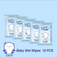 Mode écologique OEM Portable 10 pièces Extra doux Non tissé nettoyage lingettes humides pour bébés