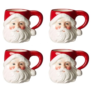 Navidad cerámica clásico Santa claus beber bebida tazas rojo y blanco conjunto de 4 medio 5,5 "x 3,9" x 4,1" - Product Image 2