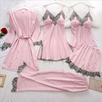 Peignoir de Nuit Séduisant pour Femme, Lot de 5 Pièces, Été, Manches Mi-Longues, Peignoir de Mariée Grande Taille, Multi-Couleur, Multi-Taille, Tenue d'Intérieur