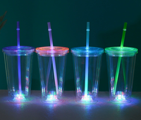 Gobelet à jus LED 12/16 oz, gobelet lumineux en PP, logo de l'entreprise, cadeau, gobelet lumineux avec paille