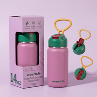 Bouteille de sport pour enfants de 14 oz en gros avec bec verseur anti-poussière et poignée à 3 doigts, en acier 18/8, anti-transpiration, pour la garderie