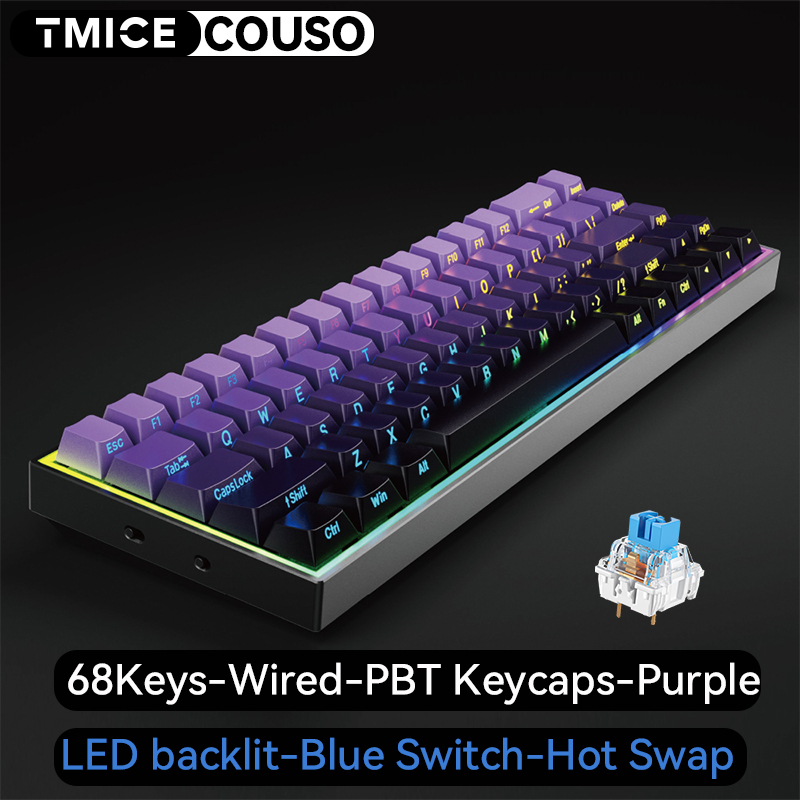 68 touches - Remplaçables à chaud - Filaire - Switch bleu - Violet